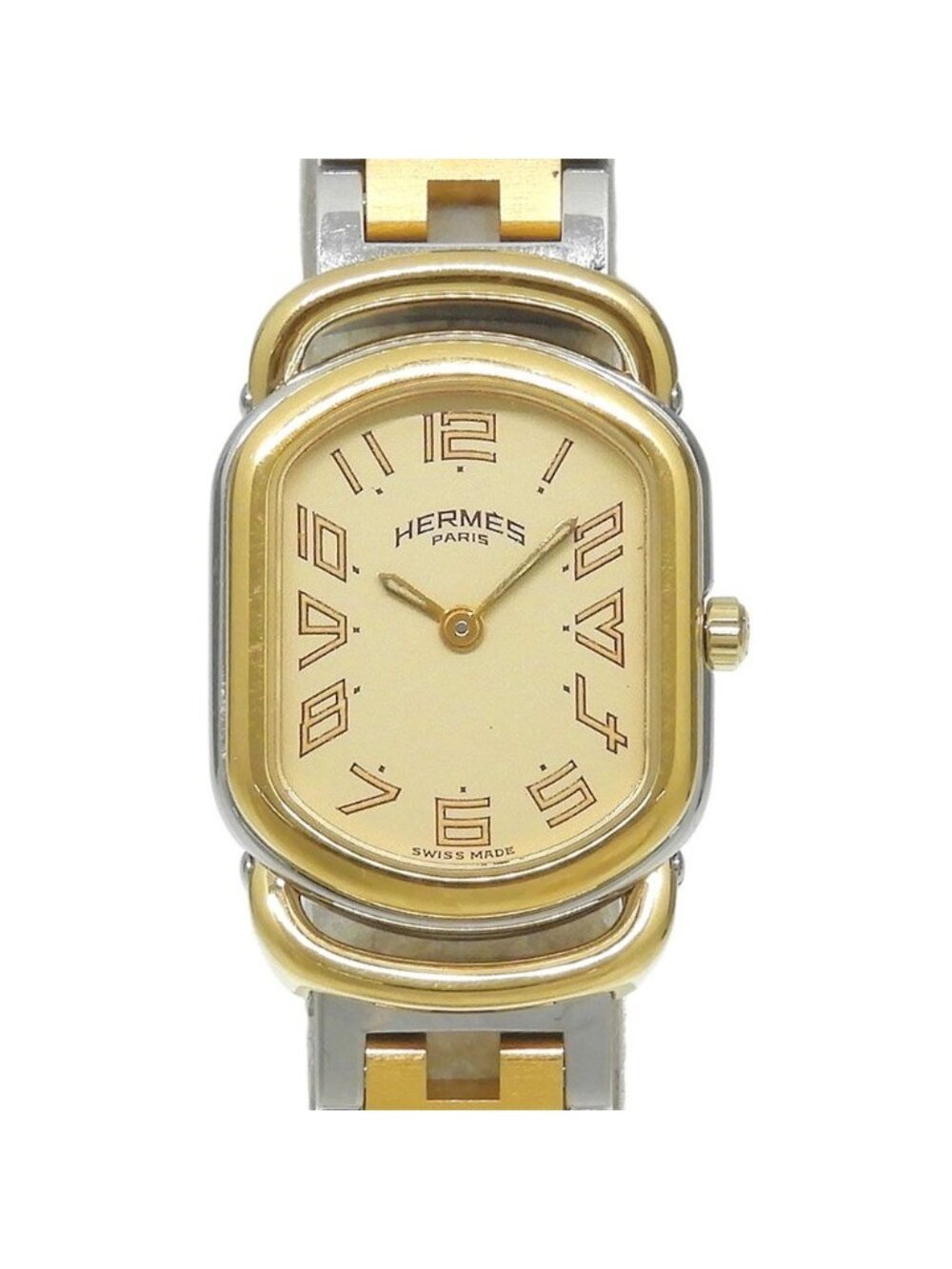 Hermes Rallye Vintage Stainless Steel Gold Plated Quartz Analog Display Dial